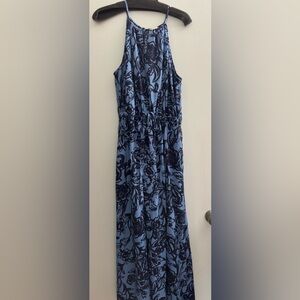 LOFT Blue and Black Patterned Dress